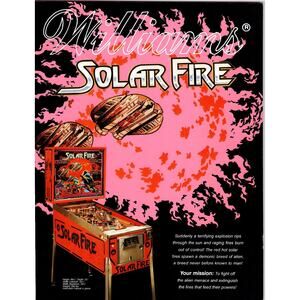 Williams Solar Fire Pinball Machine Flyer Retro Game Vintage Original